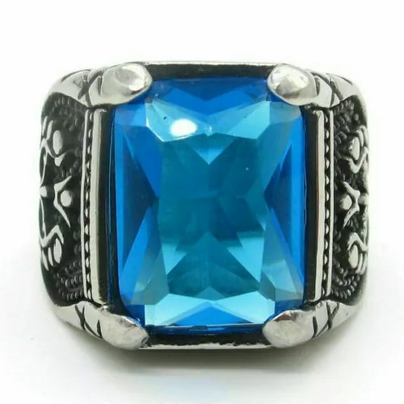 Mens Blue CZ Stone Onyx Sapphire Ring For Men Stainless Steel Size 7-15