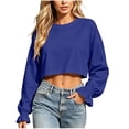 thumbnail image 4 of hoksml Women's Crew Neck Ruffle Cuff Long Sleeve Cropped Sweatshirt Loose Casual Pullover Street Top, 4 of 6