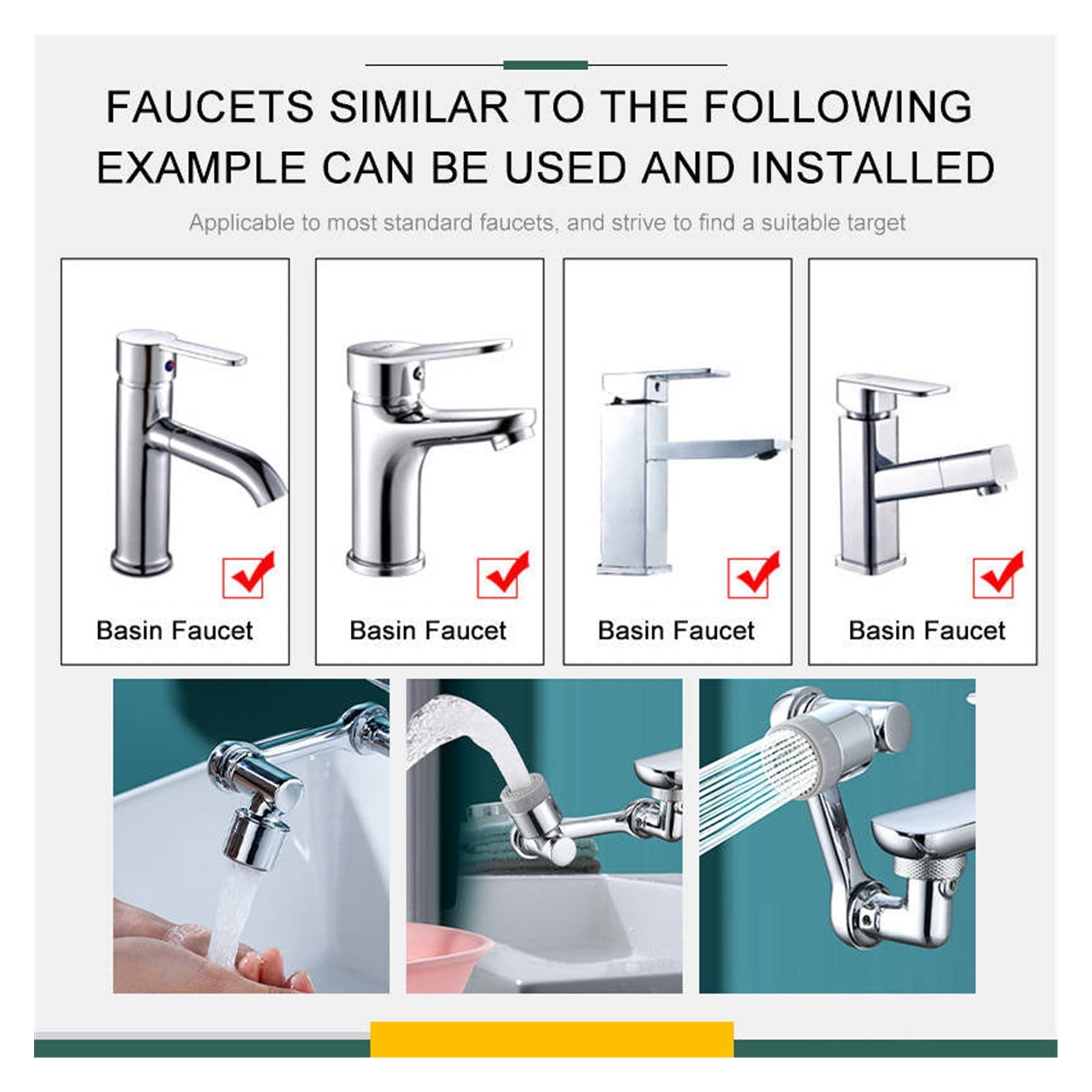 Universal Rotating Faucet Extender 1080 ° Robotic Arm Swivel Extension Faucet Aerator Splash Filter Faucet Bathroom Basin Kitchen Tap Nozzle ,Water Saving