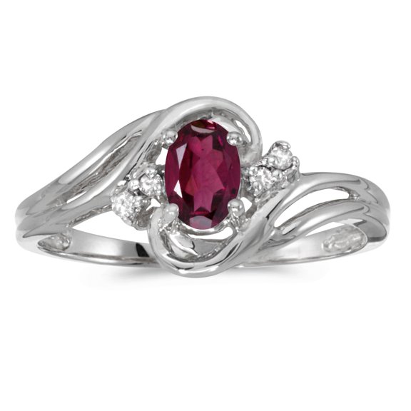 14k White Gold Oval Rhodolite Garnet And Diamond Ring
