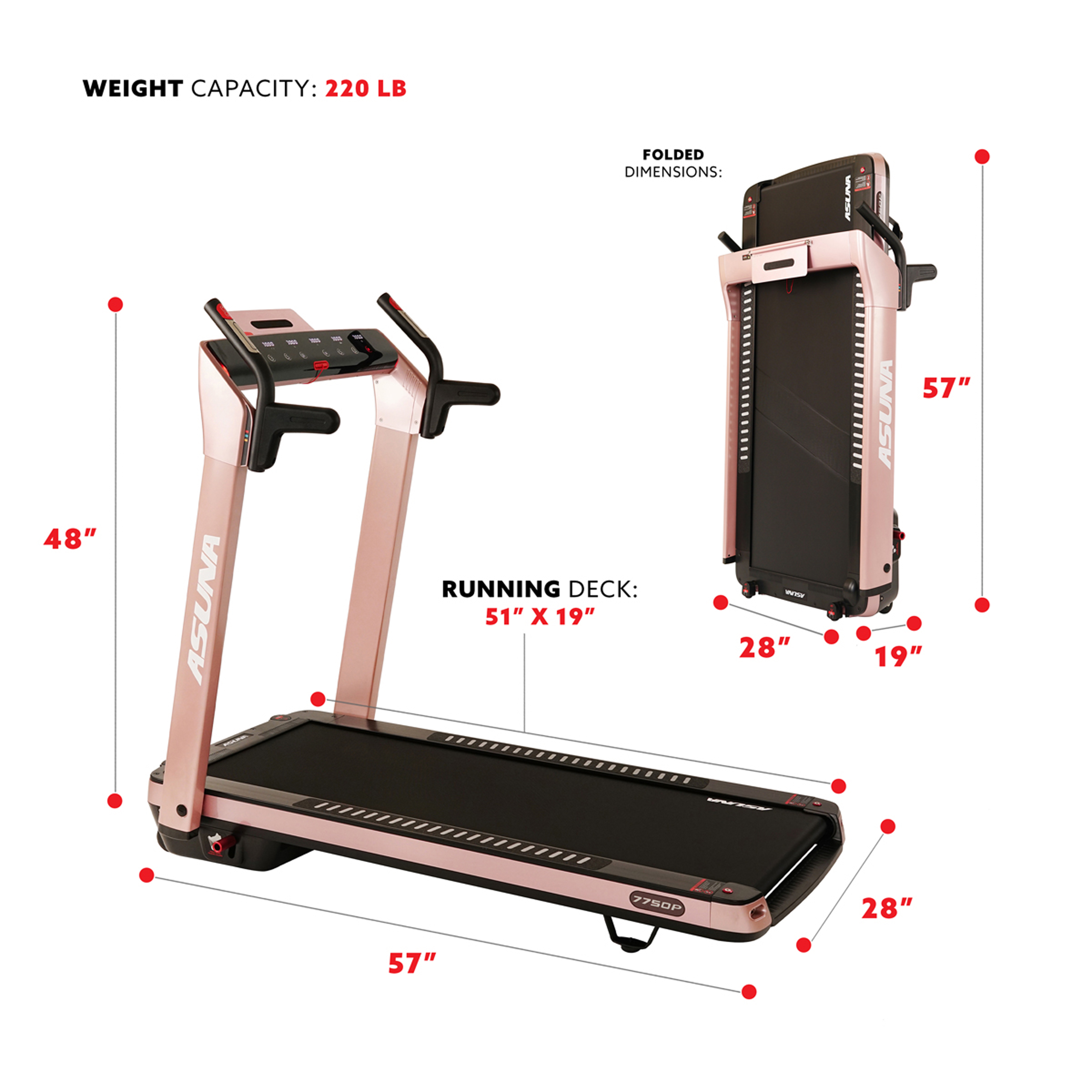 ASUNA SpaceFlex Motorized Treadmill with Auto Incline, Wide Folding Belt - 7750Pink - image 6 of 9
