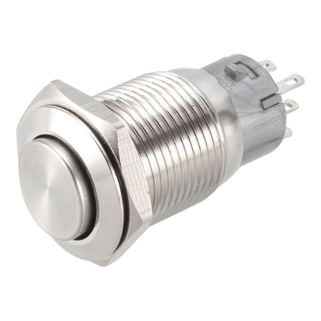 Interruptor de botón metálico momentáneo Uxcell de alta cabeza de 16 mm, montaje 2NC 2NO 2COM AC 250V 3A 1 paquete