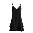 thumbnail image 3 of Oplxuo Women's Spaghetti Strap Linen Mini Dress, Cute Layered Slit Hem Summer Sleeveless Bohemian Vacation Beach Dresses, 3 of 6