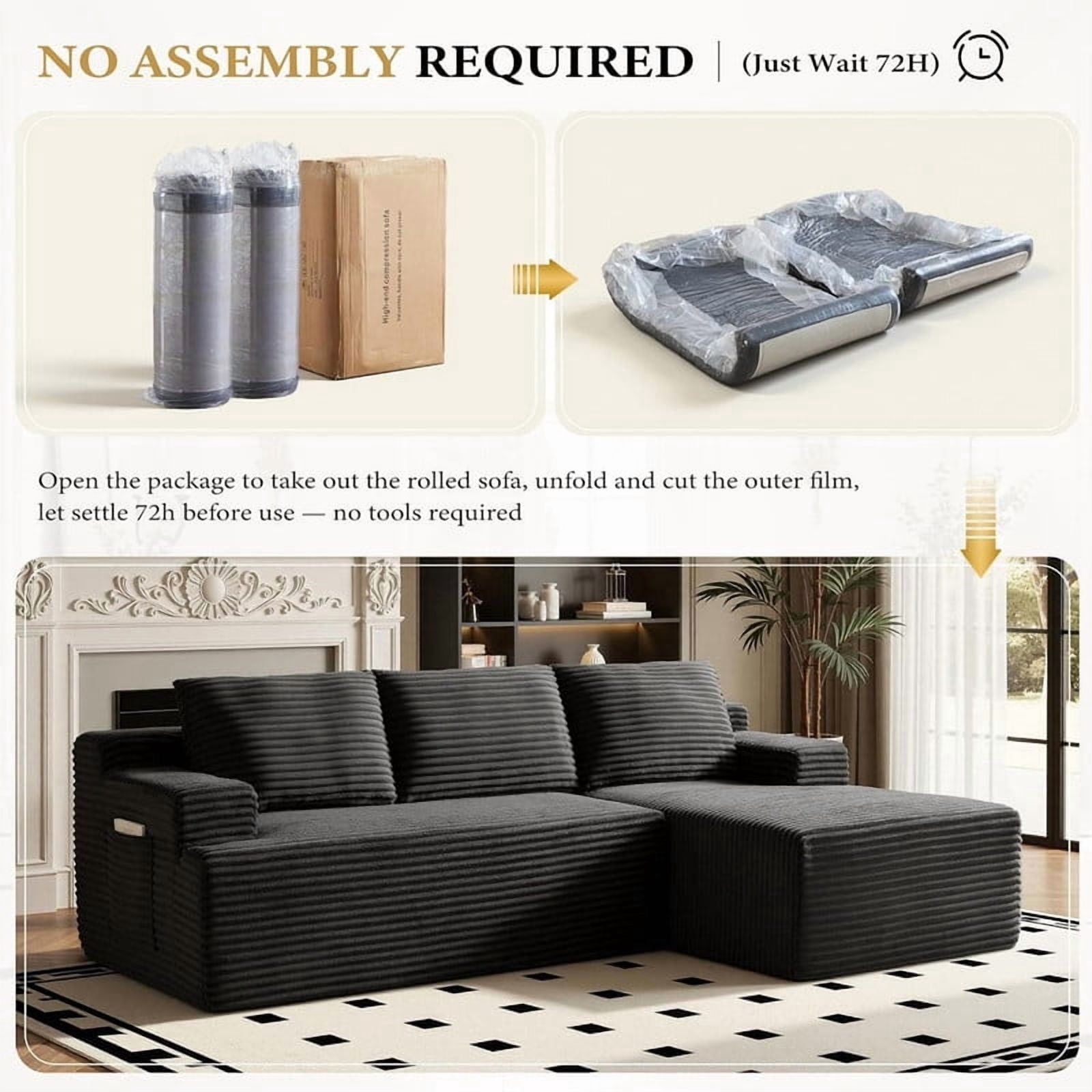 L-Shaped Cloud Sectional Sofa with Deep Seat, Modular Sofa Couch with Chaise for Living Room Apartment, No Assembly Required, Right Facing