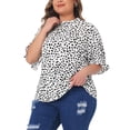 thumbnail image 2 of DARING DIVA Women's Plus Polka Dots Print Ruffle Hem Mock Neck Blouse 4X White, 2 of 6