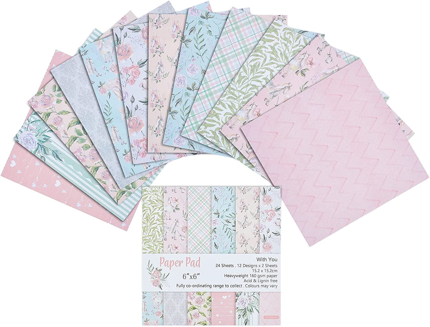 24 Sheets Pattern Paper Pack Floral Cardstock Papers Pad Decorative