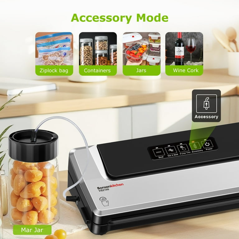 Bonsenkitchen 8-in-1 Vacuum Sealer Machine – Stainless Steel, 6 Modes, Built-in Cutter & Bag Storage, Silver