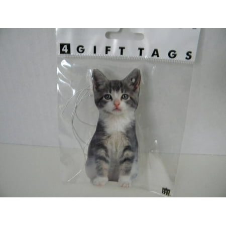 Production Control Tag - Grey White Kitty Cat Cut Out Die Cut Gift Tags, 4 in each package By Paper House Productions Ship from US