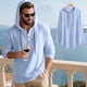 thumbnail image 2 of Blusa informal de manga larga con capucha para hombre, con cordón ajustable, de poliéster, con botones y cuello alto para playa, 2 of 3