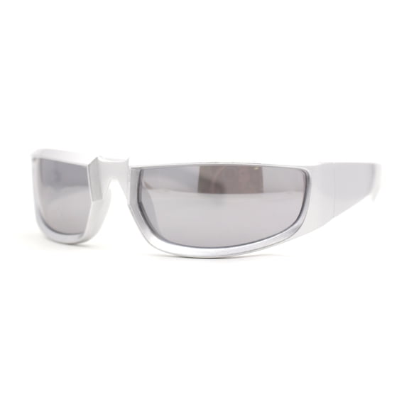 Trendy 90s Sport Look Curved Wrap Fashion Sunglasses Silver Mirror