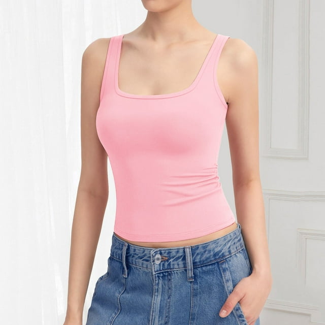 Débardeurs et Camisoles pour Femmes, Débardeur à Encolure Carrée Sans Manches, Double Doublure, Style Basique, Incontournable de Garde-Robe, Respirant, Confortable, Tenue Décontractée