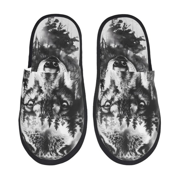 Balery Majestic Wolf Landscape Pantuflas de Casa de Felpa Silenciosas con Diseño Estampado, Zapatillas Cómodas Antideslizantes de Algodón para Interior-Medium