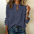 thumbnail image 2 of Tqcoqu Women's Polka Dot Stand Collar Half Placket Blouse Long Sleeve Loose Casual Office Long Shirt, 2 of 8