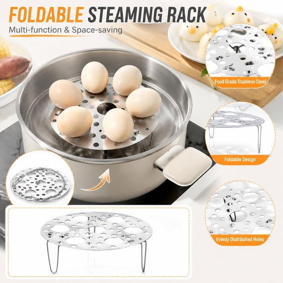 Steamer, Stainless Steel Steamer, Steamer Rack, Egg Steamer, Foldable Multi-Function Kitchen Steaming Stand 7X2 Inch, Heavy Duty Grade Stainless Steel Construction, Heat-Resistant