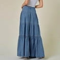thumbnail image 4 of Denim Maxi Skirt for Women High Waist Tiered A-Line Long Jean Skirt Boho Flowy Casual Summer Skirts, 4 of 4