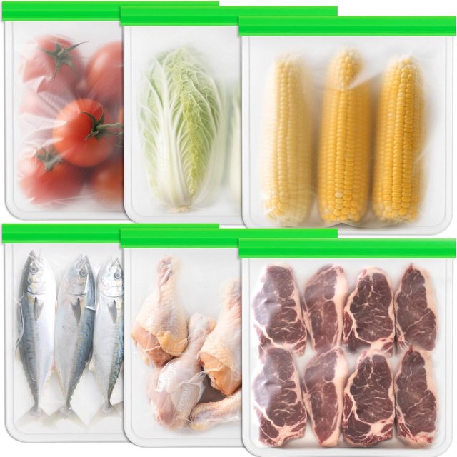 WQLPP-sacs de Rangement Alimentaires Réutilisables - Lot de 6 Sacs de Congélation Gallon - Sacs de Conservation Extra Épais, Sac en Silicone Étanche pour Préparation de Repas, Organisation de Cuisine