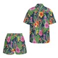 thumbnail image 5 of FKEKYI Tropical Leaf Hibiscus Flower Print Women's Short Set 2 Piece Summer Outfits Open Front Shirt Top & Shorts with Elastic Waist Beachwear Causal Lounge Set Resort Wear, M, 5 of 7