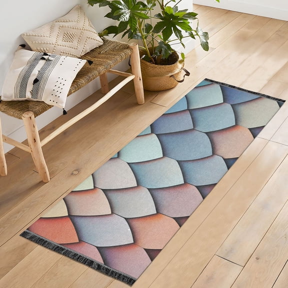 Yayeee Runner Rug for Bedroom 2'x6' Machine Washable Hallway Non Slip Mat, Blue Art Pattern