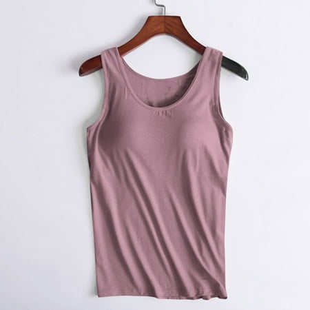 Tank Tops for Women under $5 Plus Size Sawvnm Women s Solid Color Padded Camisole Without Rims And Cup Integrated Outer Wear Base Underwear for Women Purple L