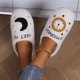 thumbnail image 2 of Pantuflas de algodón de invierno, pantuflas unisex de lana de cordero, pantuflas de algodón cálidas para interiores con reloj Moonlight, 2 of 4