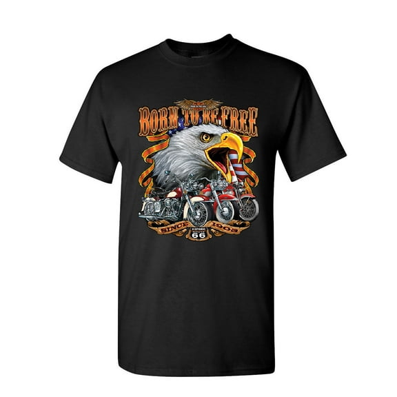 Tee Hunt Born to be Free T-Shirt Historic Route 66 Bald Eagle Biker Gang Mens Shirt