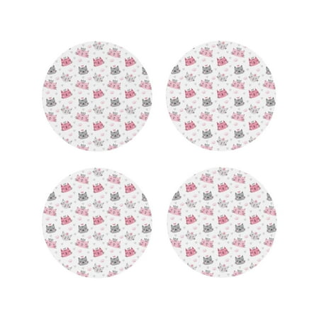 

Drink Coasters Set of 4 Classic Cartoon Cute Cat Face Leather Coasters for Coffee Table Protector Heat Resistant Cute Coasters for Home Decor Housewarming Gifts Bar Kitchen 4 Inch Round Shape