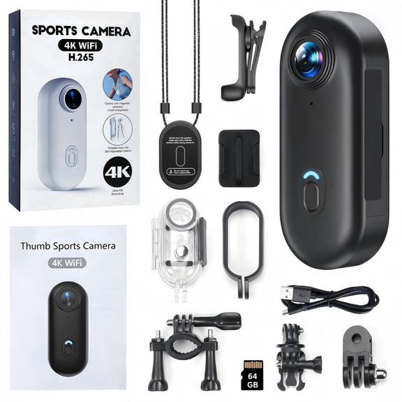 NUISK 4K Action Camera, 64GB, Waterproof, Magnetic Mount, Dual Screen, Black