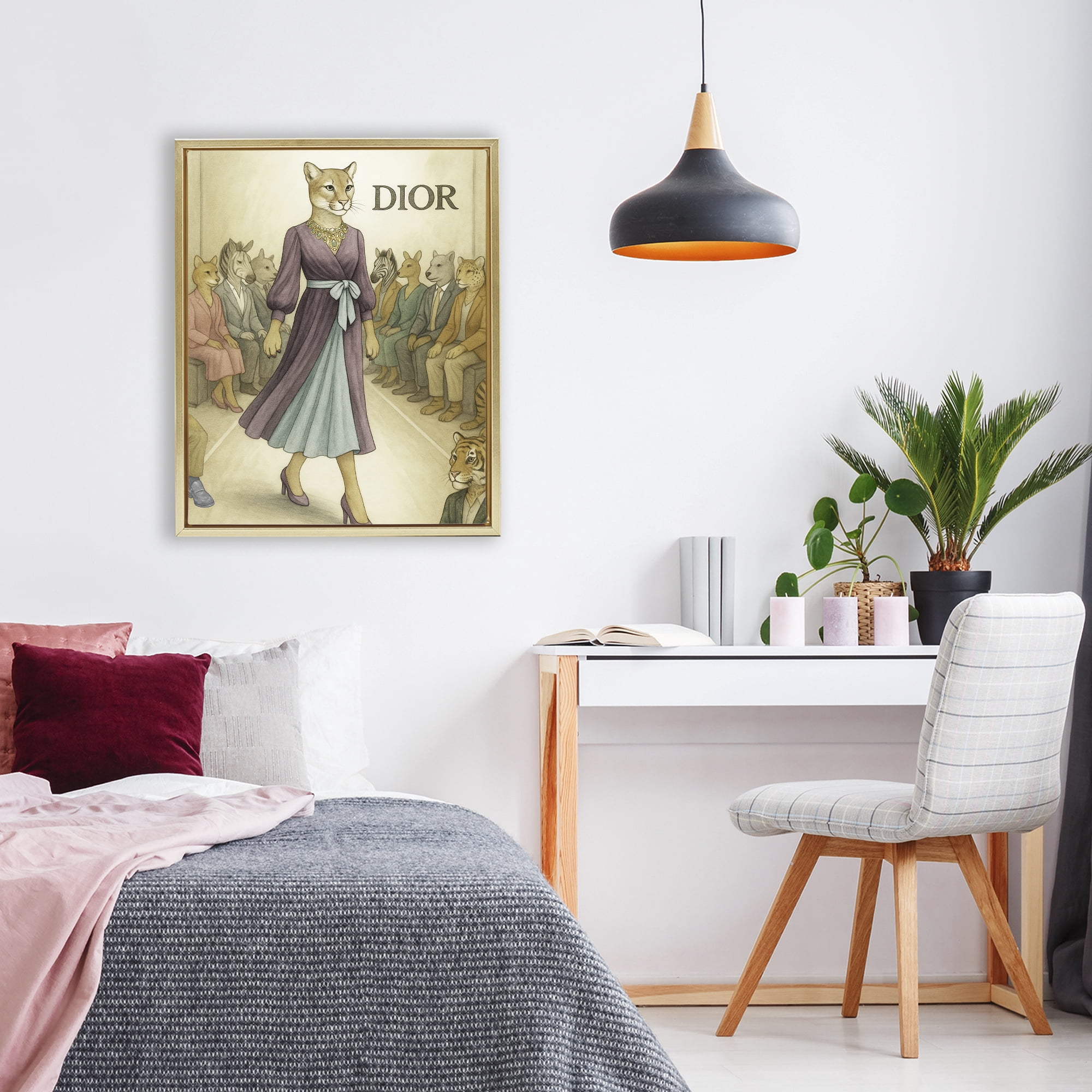 Stupell Industries Fashion Runway Cougar Gold Framed Floater Canvas Wall Art, design by Grotto Studios