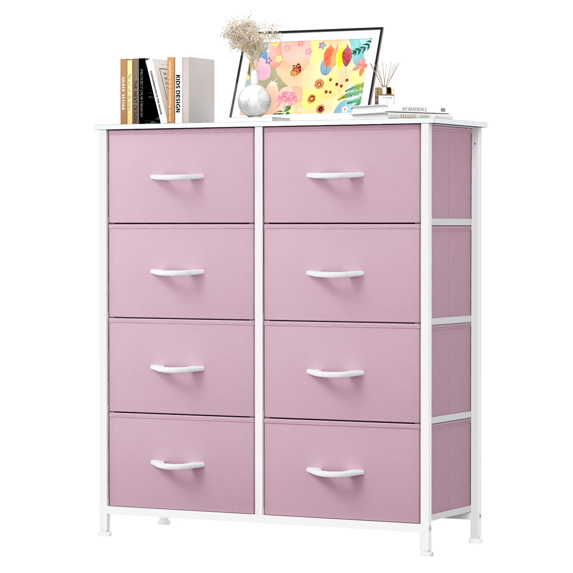 Uforic 8 Drawers Dresser Chest of Drawers for Fabric Storage Dressers for Living Room Pink