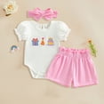 thumbnail image 2 of kpoplk Newborn Infant Baby Girl Summer Clothes Ruffle Sleeve Just Peachy Romper+Peach Bloomer Short+Headband 3Pcs Outfit(White,12-18 M), 2 of 4
