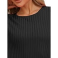 thumbnail image 5 of INSPIRE CHIC Women's Ribbed Knit Sweatsuit Round Neck 2 Piece Set Loungewear Short Sleeve Tracksuit XS Black, 5 of 5
