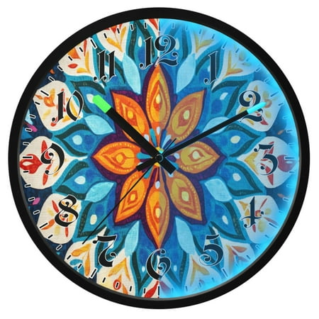 Ryvnso Vintage Mandala Boho-t1 12 Inch Night Light Wall Clock Luminous Silent Battery Operate Clocks