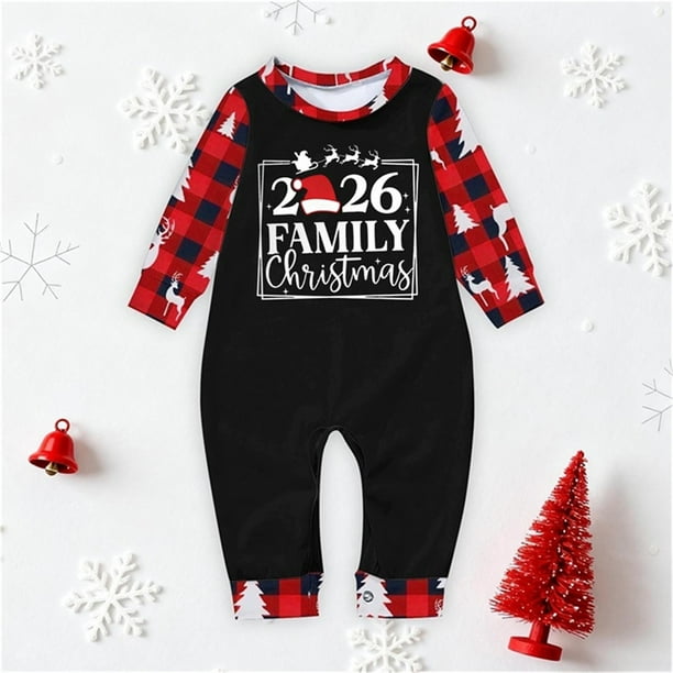 Pijamas familiares europeos con estampado navideño de moda, traje para padres e hijos, monos de poliéster para bebés.