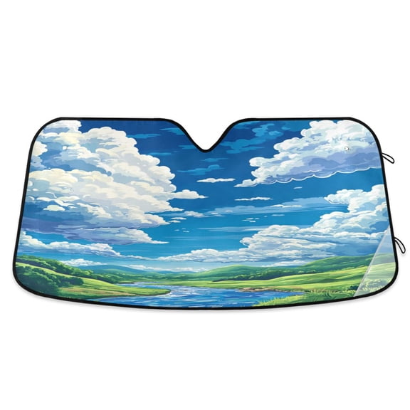 Windshield Sun Shade for Cars, 55"x27.6" Foldable Car Sun Shade with Aluminum Foil Bubble Heat Insulation, UV Protection for Sedan/SUV/Truck,Sky