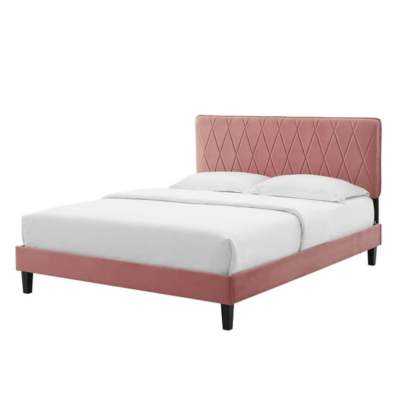 Platform Bed Frame, Twin Size, Velvet, Pink, Modern Contemporary Urban Design, Bedroom Master Guest Suite