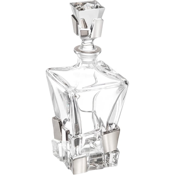 Barski - European Quality - Crystal - Whiskey - Liquor - Square Shaped - Decanter - with Ice Cube Design in Platinum - 28 oz. - 11.25" Height - Made in Europe
