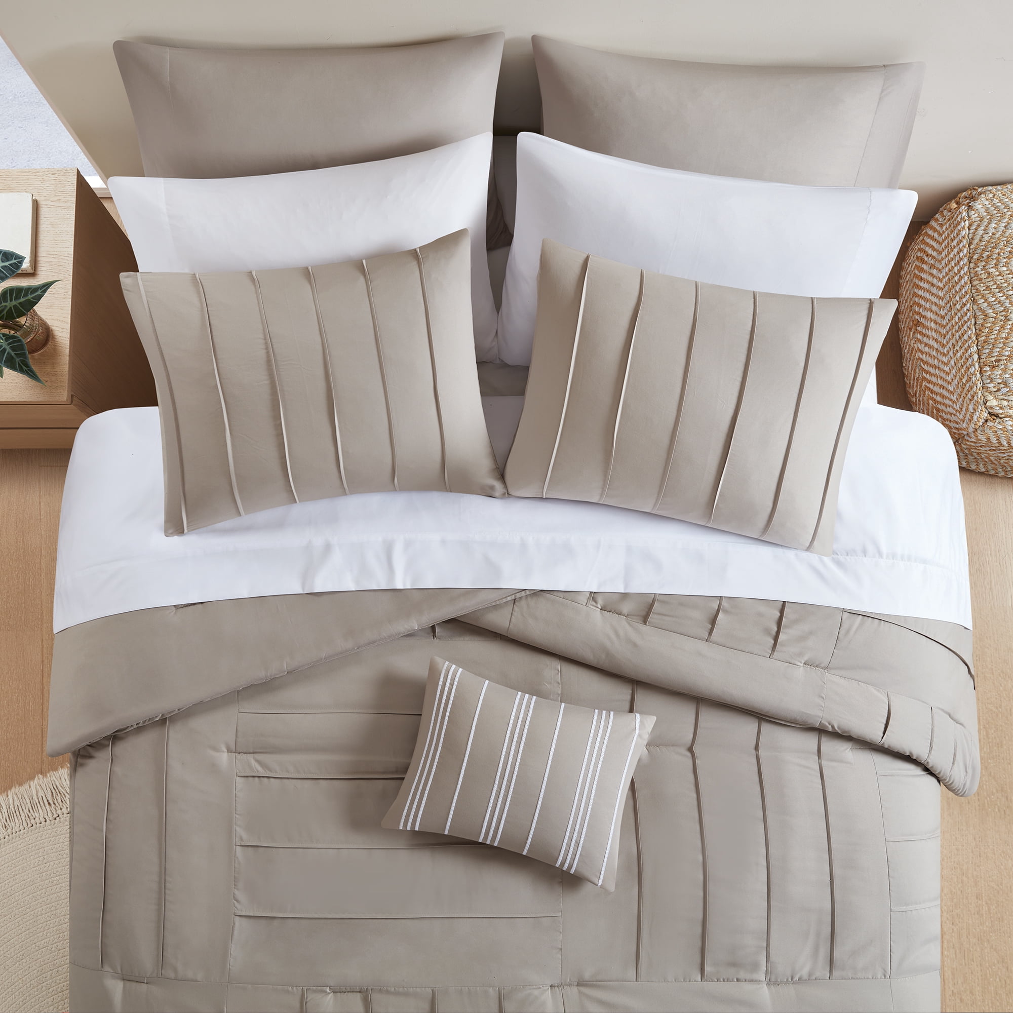 Mainstays 11-Piece King Reversible Bed-in-a-Bag Comforter and Sheet Set, Washed Stone Texture
