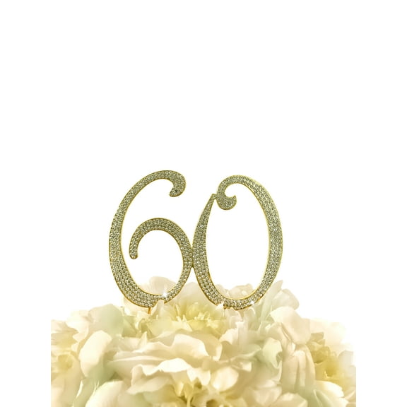 Rhinestone Cake Topper - Number 60 - Gold
