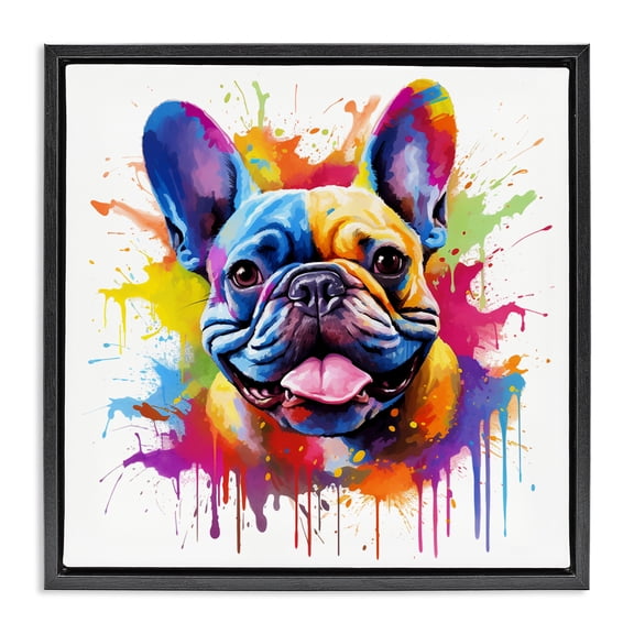 Stupell Industries French Bulldog Modern Splash Animals & Insects Painting Black Floater Framed Canvas Art Print Wall Art, 18 x 18
