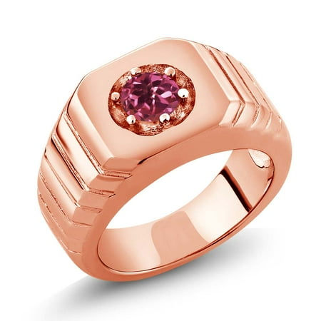 Pink Tourmaline Mens Ring - 0.50 Ct Pink AA Tourmaline AA 18K Rose Gold Plated Silver Men's Solitaire Ring