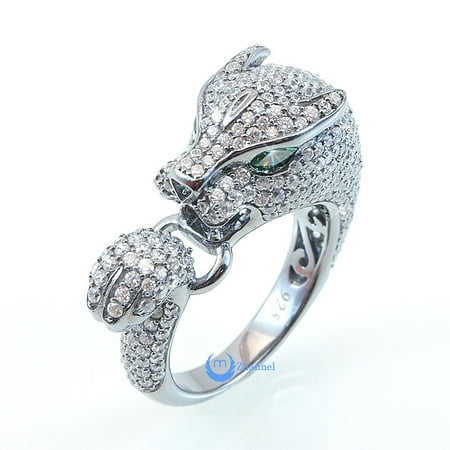 Animal Green Ring - Panther Ring Leopard Animal w/ Green Eyes Fashion Ring Signity CZ Sterling Silver (SIZE: 6)