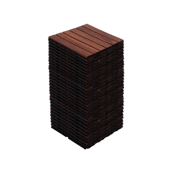 30 PCS Brown Acacia Wood Interlocking Deck Tiles, 12" x 12" Outdoor Striped Pattern Flooring for Patio, Balcony, Porch, Garden, Poolside