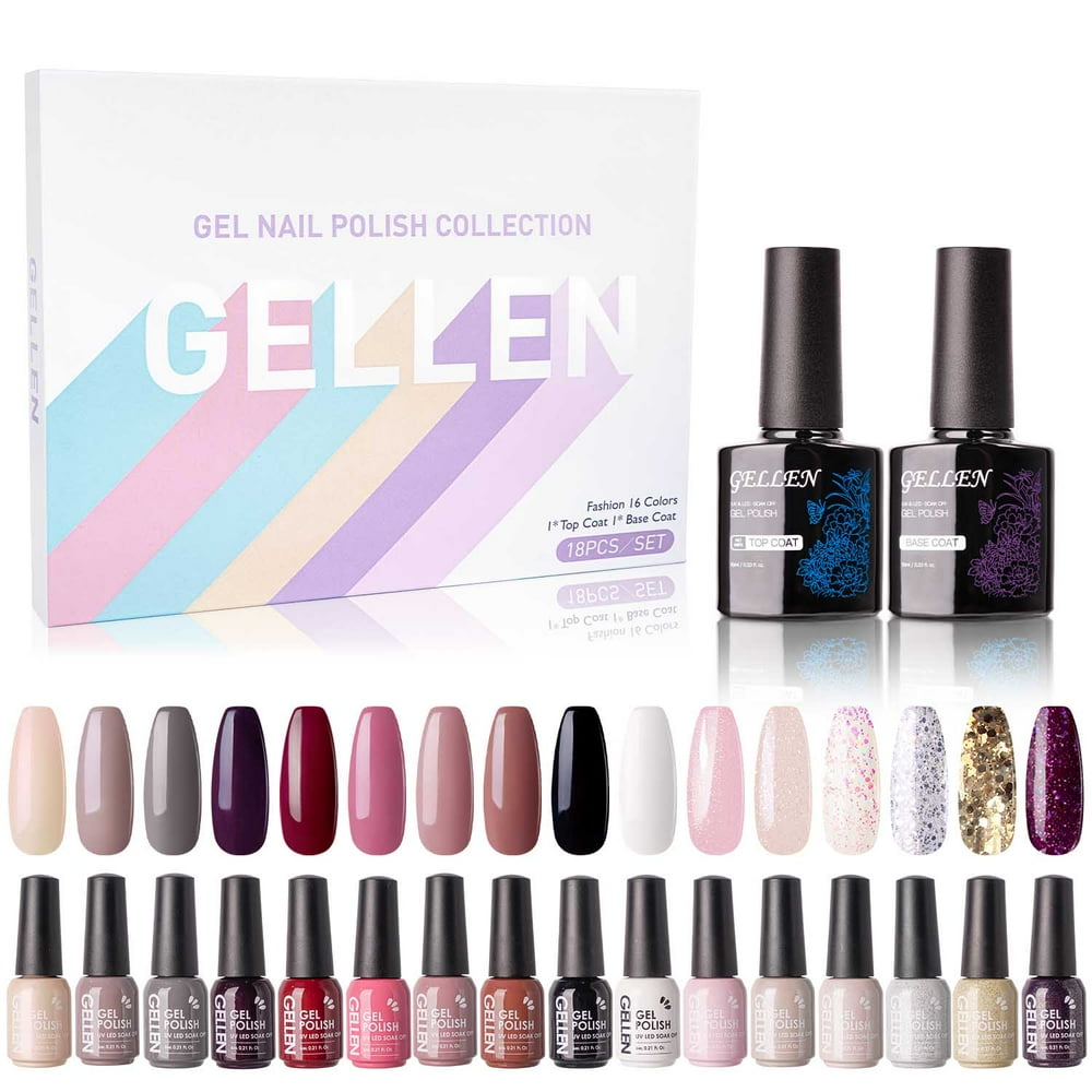Gellen Gel Nail Polish Kit 16 Colors With Top Coat Base Coat Classic