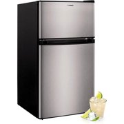 3.2 Cu.Ft Mini Fridge with Freezer, Stainless Steel 2 Door, Adjustable Thermosta