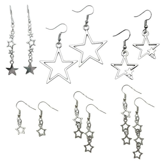 6 Pairs Star Shape Dangle Earrings Set Hollow Pentagrams Ear Drop Accessory Stylish Ear Pendant for Fashion Enthusiast