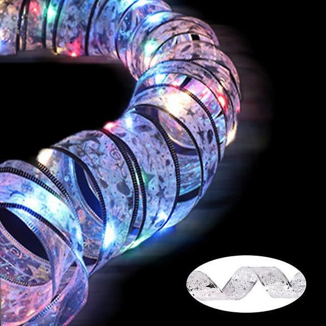 Ribbon Fairy Light Decoration Tree Ornaments For Xmas String Lights Navidad Natal New Year 2024 Silver-Multicolor2M
