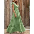 thumbnail image 4 of Women'S 2025 Summer Dress V-Neck Cap Sleeve High Waist Floral Tiered Ruffle A Line Long Maxi Dresses Green XXL, 4 of 6