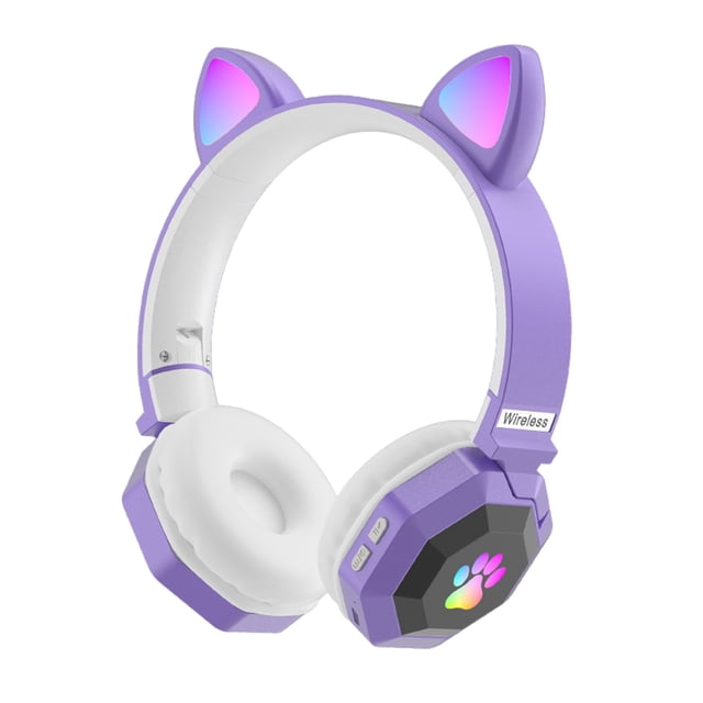 Auriculares Inalámbricos De Gato Auriculares LED Para La Ense?anza En Línea PC Rosa Púrpura Sunnimix Auriculares de juego