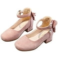 thumbnail image 4 of DMDUOU Girl's Mary Jane Shoes Chunky Block Heel Round Toe Office Work Church Pumps Suede Bow Ankle Buckle Strap Breathable Comfortable Shoes Pink 4-4.5Years, 4 of 7