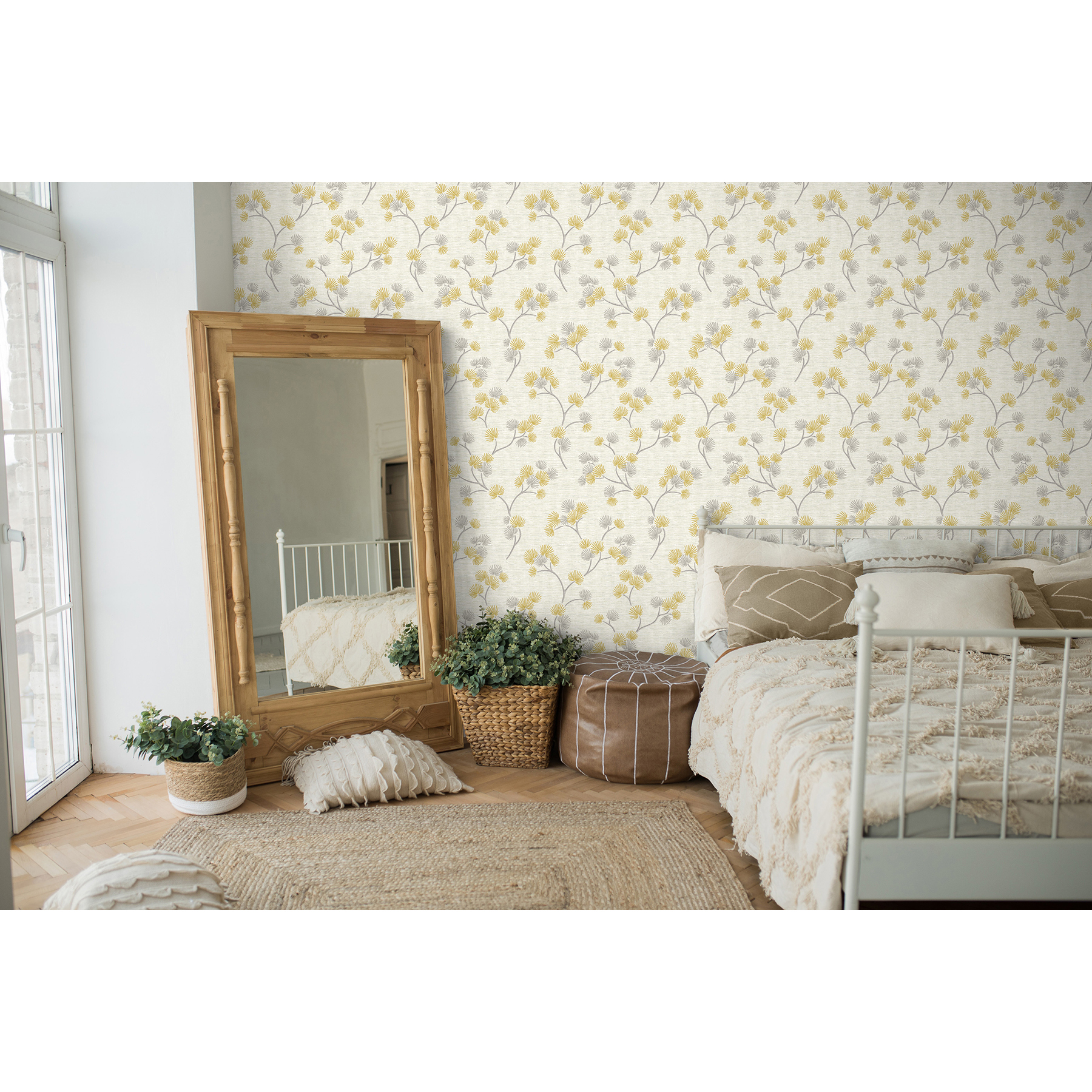 Fine Decor Kira Mustard Trail Wallpaper, 20.5-in by 33-ft